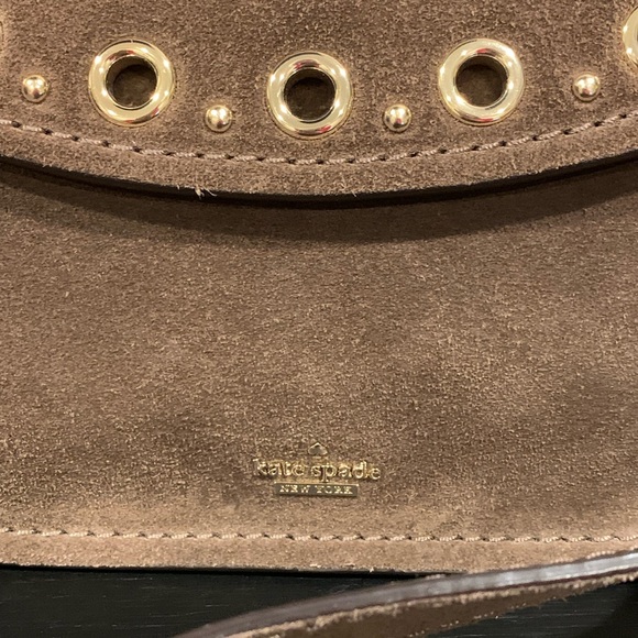 Kate Spade Boulder Lane Suede Maggy Saddle Eyelet Brown Crossbody Bag NWOT - Picture 6 of 11